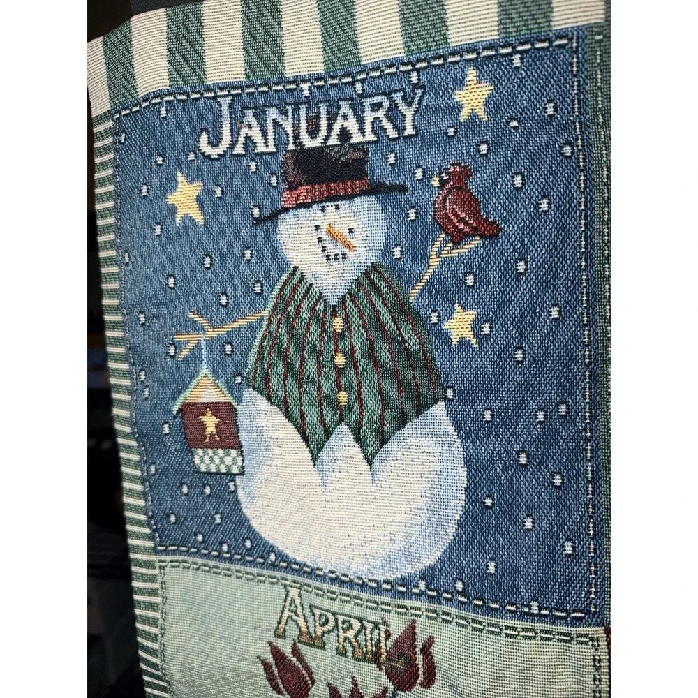 Vintage Heartland 12 Month Seasons Tapestry Wall Hanging w/ Wood Rod